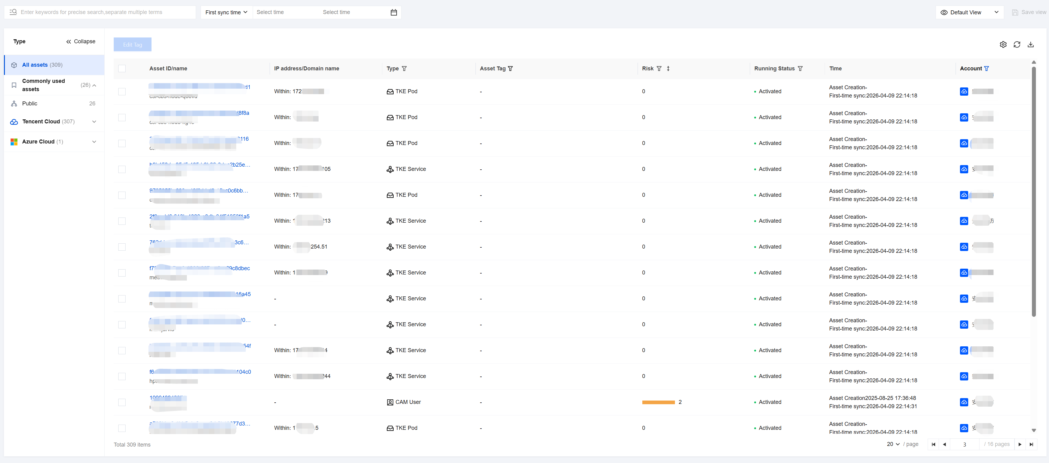 Asset type filter
