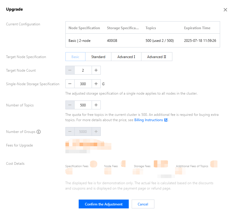 Adjusting Cluster Specifications
