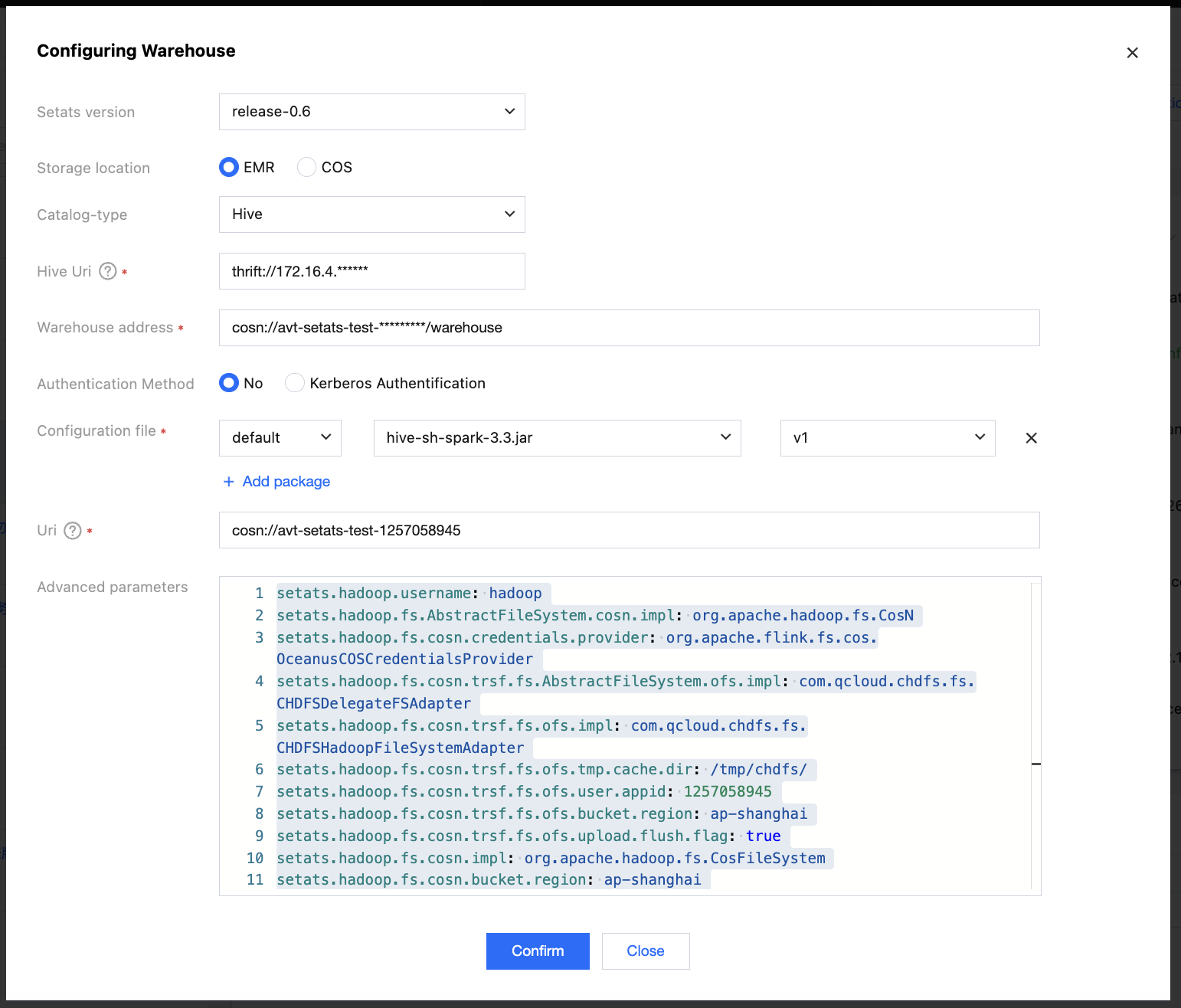 Configure Warehouse