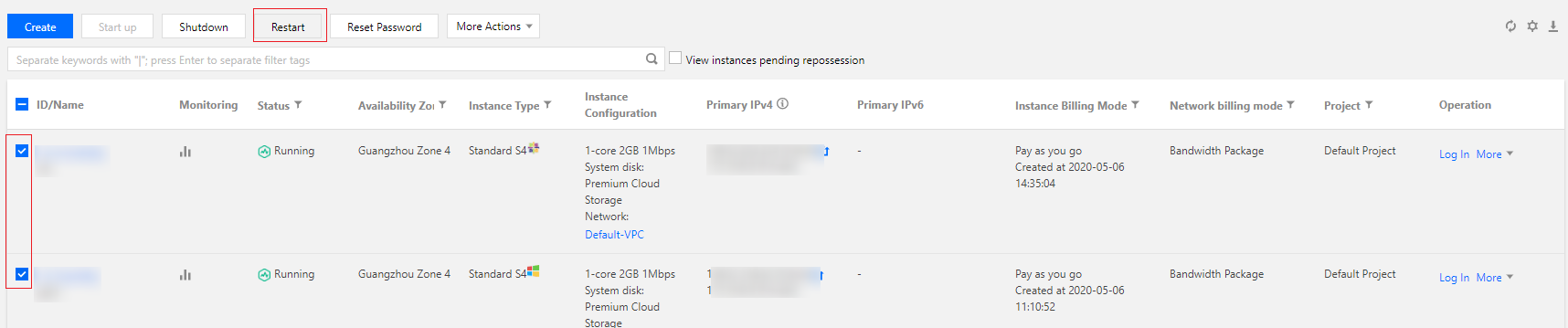 Memulai ulang beberapa instans
