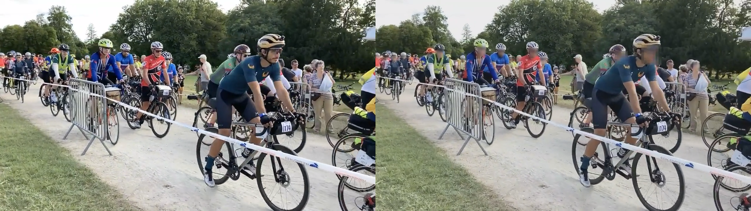 The left figure: Original video image. The right figure: Processed human faces with mosaics.