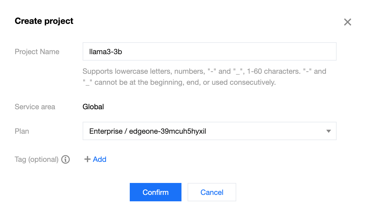 Fill in the project information.