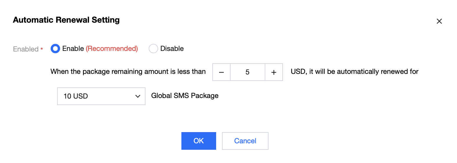 Global SMS Package Auto-renewal Settings