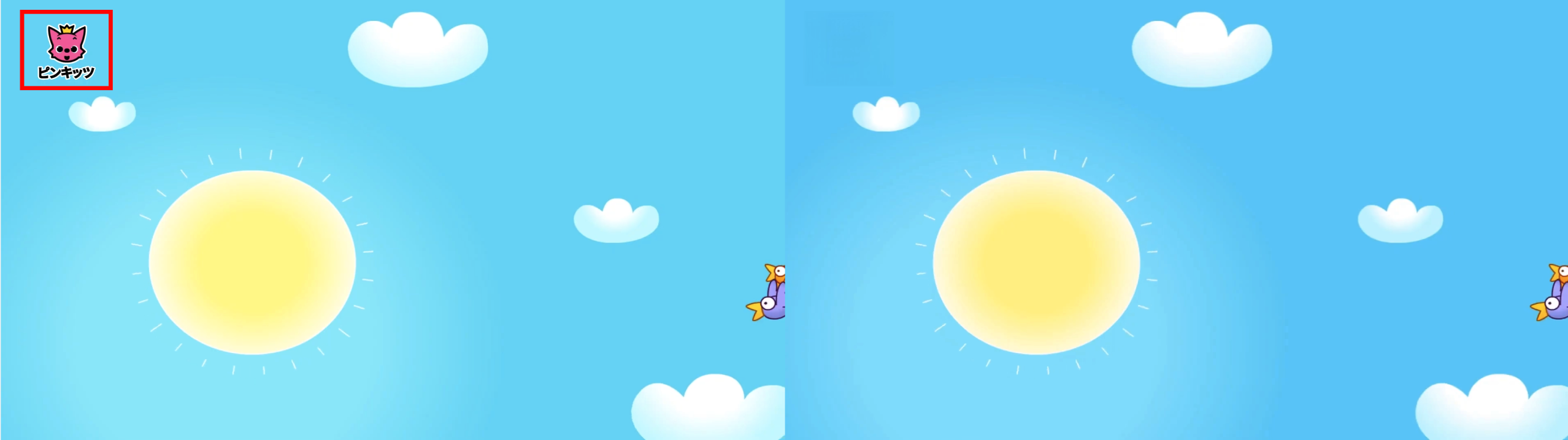 Left: original video with the logo erasing area marked in red. Right: erasing effect.