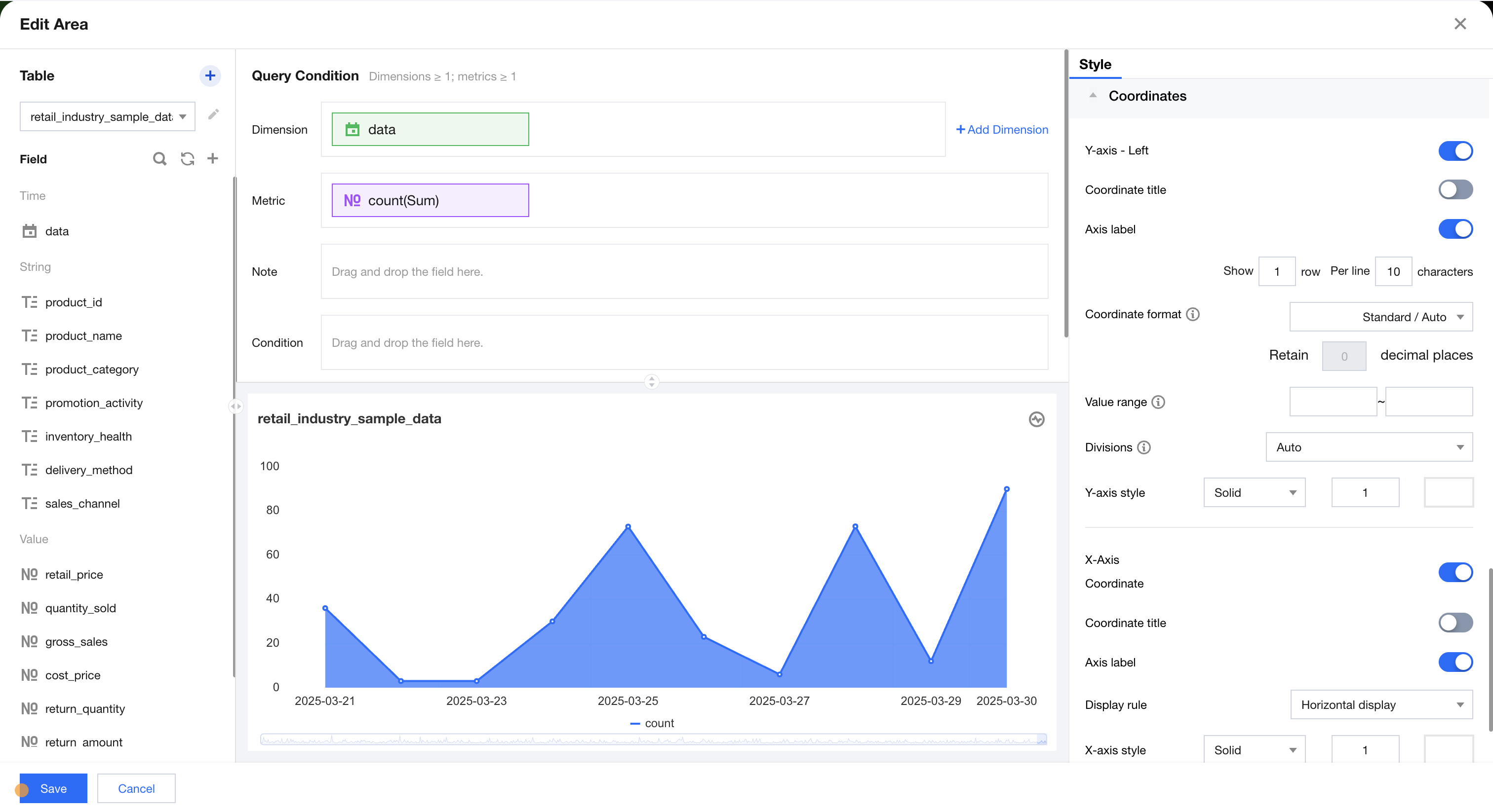 Coordinate axis settings