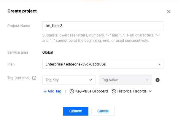 Fill in the project information.