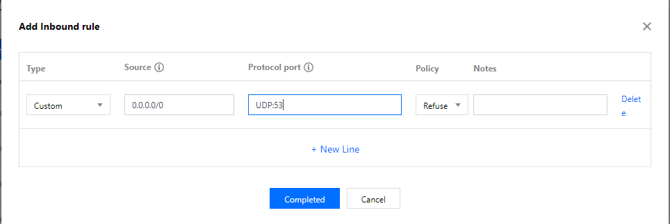 Add inbound rules-disable port 53