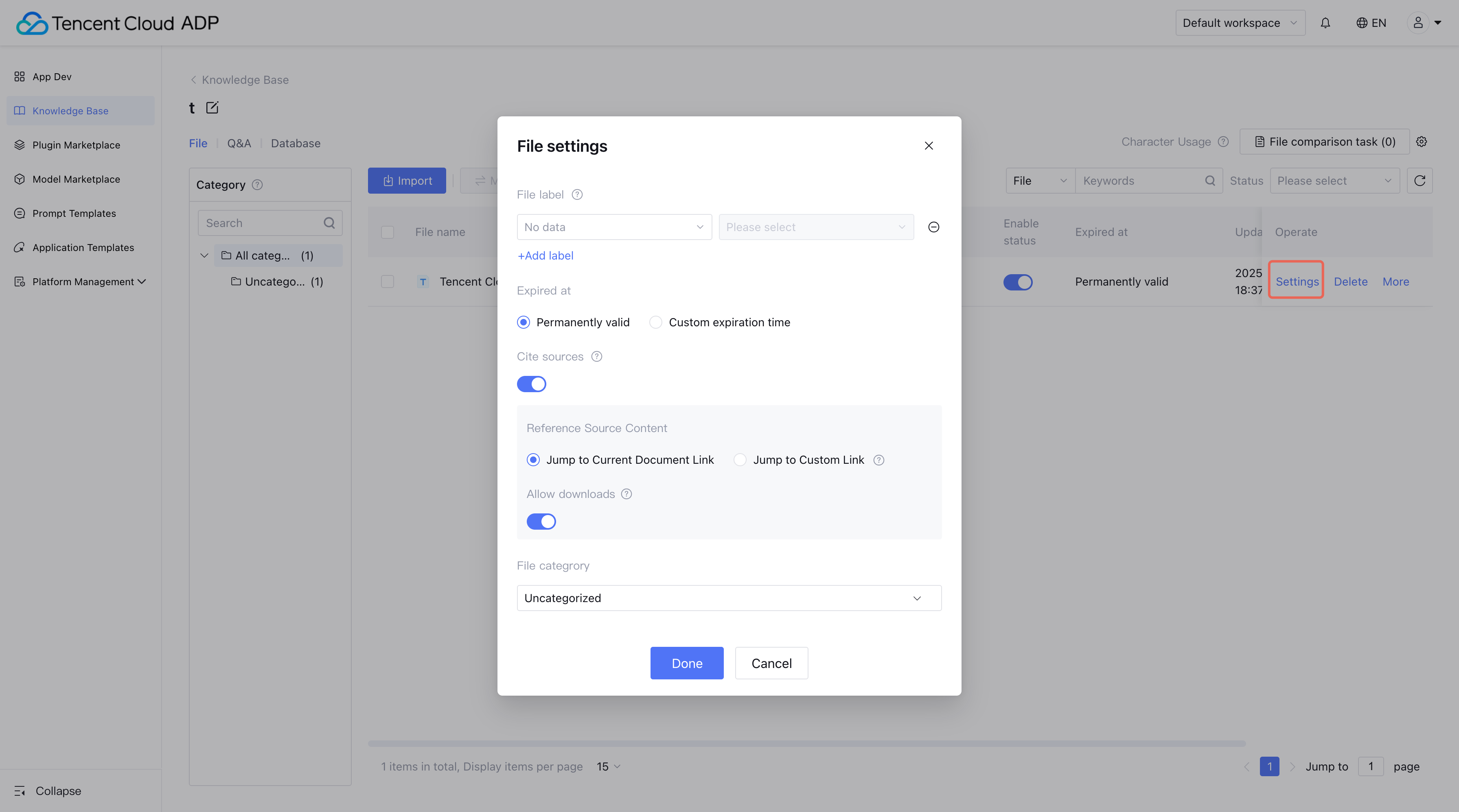 Knowledge Base Settings Overview