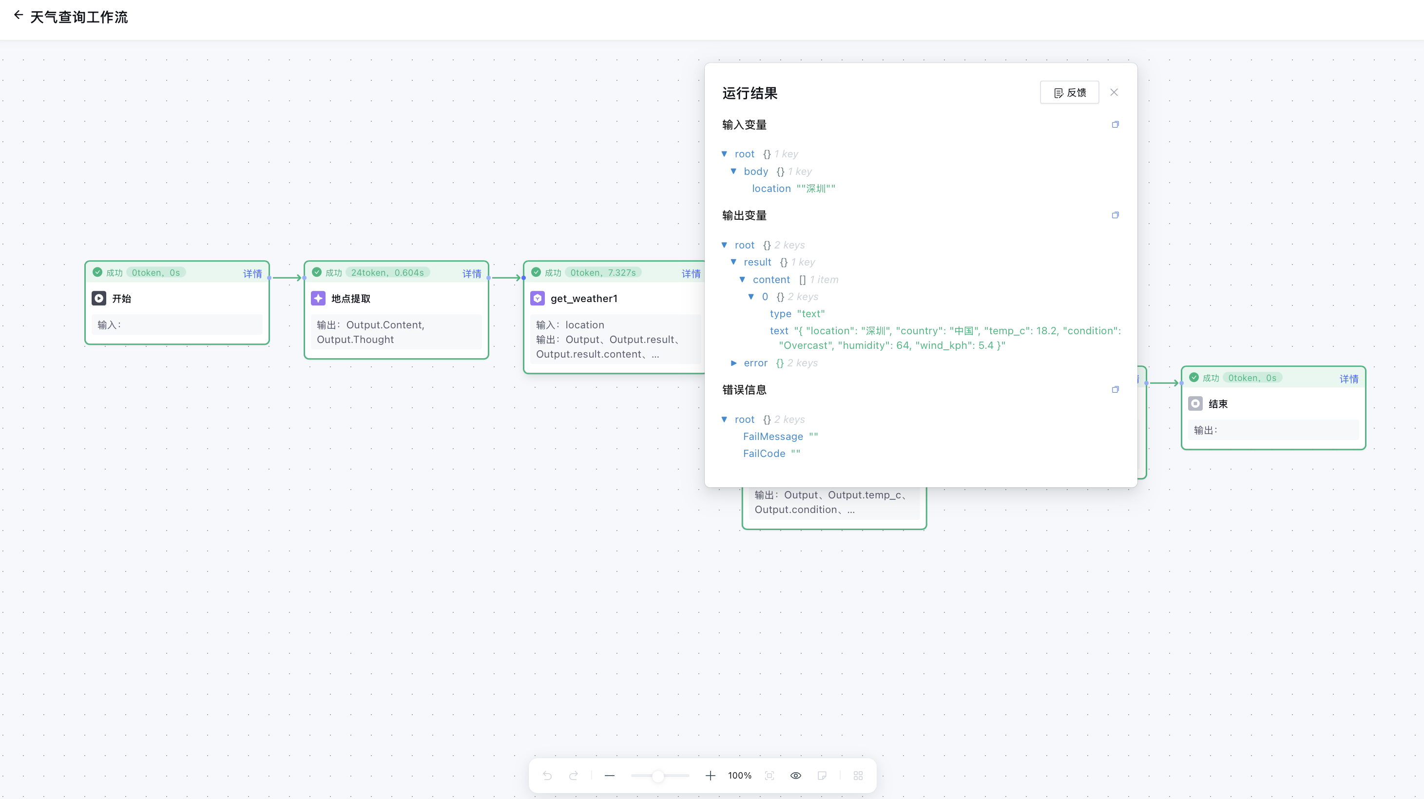 工作流画布运行详情