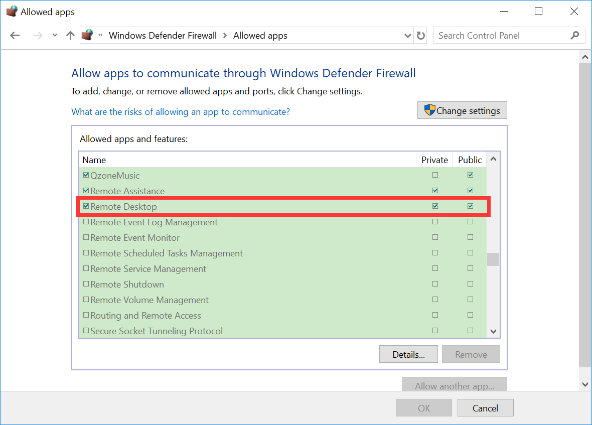 Selecting Remote Desktop
